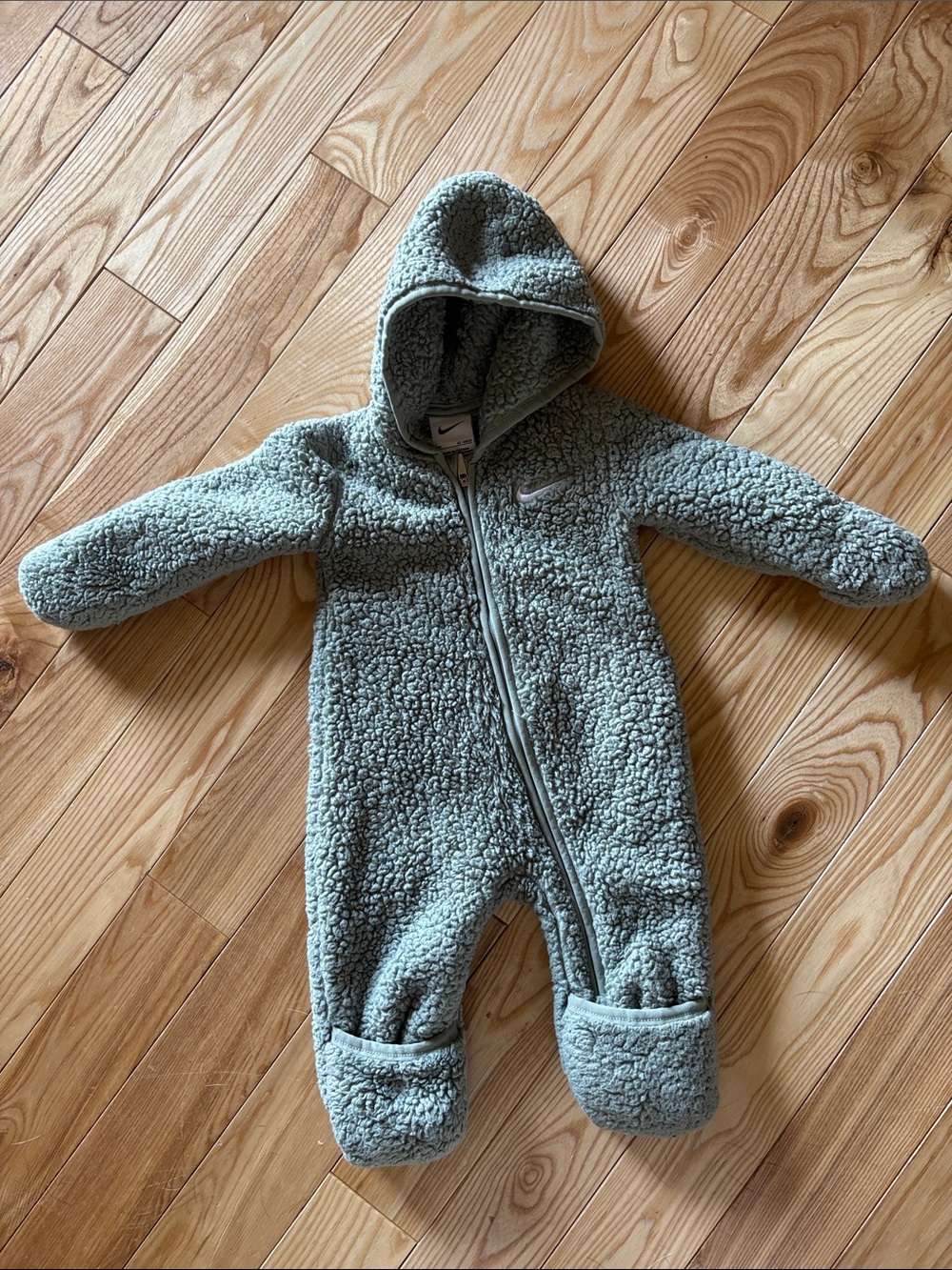 Nike Sage Green Sherpa Infant One-Piece Footed Hooded Snowsuit
